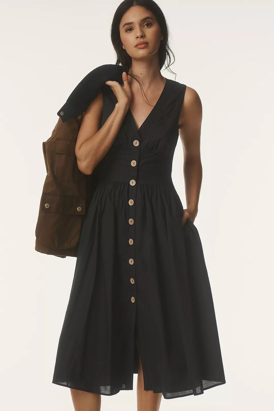 NWT Anthropologie Hutch Indy Midi Dress $297 SIZE 4 (6/8) Black A-line